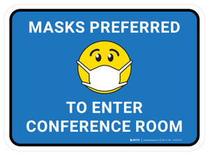 Masks Preferred To Enter Conference Room Blue With Emoticon Rectangular - Floor Sign