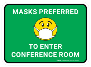 Masks Preferred To Enter Conference Room Green With Emoticon Rectangular - Floor Sign