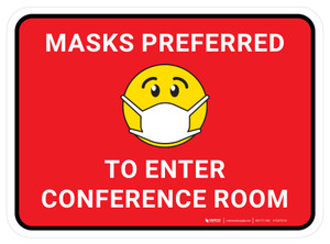Masks Preferred To Enter Conference Room Red With Emoticon Rectangular - Floor Sign
