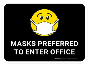 Masks Preferred To Enter Office Black With Emoticon Rectangular - Floor Sign
