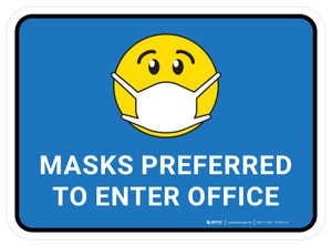 Masks Preferred To Enter Office Blue With Emoticon Rectangular - Floor Sign