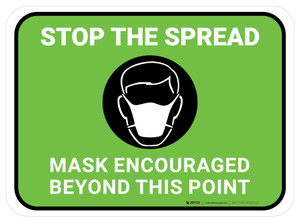 Stop The Spread Mask Encouraged Beyond This Point Green Rectangular - Floor Sign