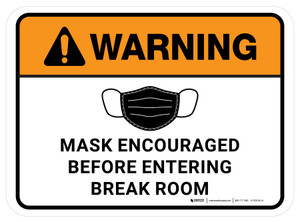 Warning Mask Encouraged Before Entering Break Room Rectangular - Floor Sign