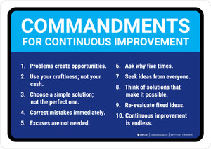 Commandments for Continuous Improvement Landscape - Wall Sign