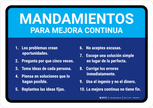 Commandments for Continuous Improvement Spanish Landscape - Wall Sign