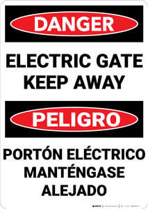 Danger: Electric Gate Keep Away Bilingual Spanish - Wall Sign