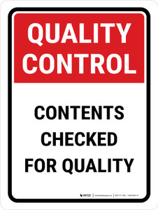 Quality Control: Contents Checked For Quality Portrait - Wall Sign