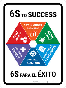 6S To Success Bilingual Spanish Portrait - Wall Sign 6S To Success Bilingual Spanish Portrait - Wall Sign