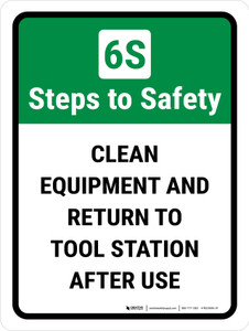 6S Steps To Safety: Clean Equipment And Return Portrait - Wall Sign