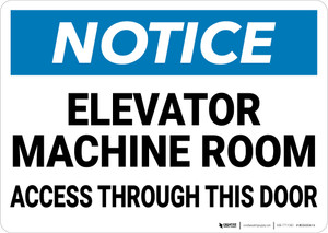 Notice: Elevator Machine Room Access Warning - Wall Sign
