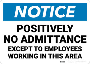 Notice: Positively No Admittance Except to Employees - Wall Sign