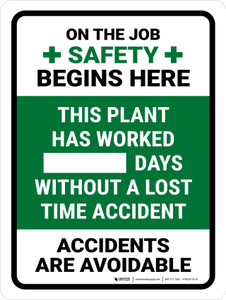 This Plant Has Worked Days Without A Lost Time Accident Portrait - Wall Sign