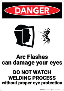 Danger: Arc Flashes Damages Eyes Wear PPE with Graphic - Wall Sign Danger: Arc Flashes Damages Eyes Wear PPE with Graphic - Wall Sign