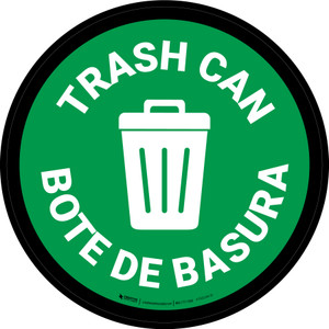 5S Trash Can Bilingual Spanish Circular - Floor Sign