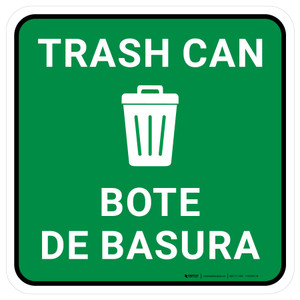 5S Trash Can Bilingual Spanish Square - Floor Sign