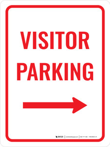 Visitor Parking (Right Arrow) Red Portrait - Wall Sign