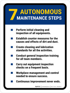 7 Autonomous Maintenance Steps Portrait - Wall Sign
