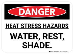 Danger Heat Stress Hazards Water Rest Shade Rectangle - Floor Sign