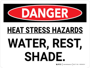 Danger: Heat Stress Hazards Water Rest Shade Landscape - Wall Sign