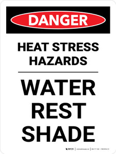 Danger: Heat Stress Hazards Water Rest Shade Portrait - Wall Sign