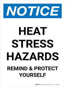 Notice: Portrait Heat Stress Hazards Portrait - Wall Sign