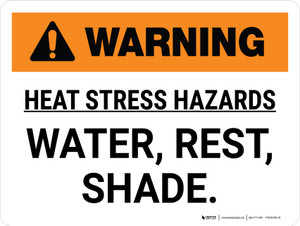 Warning: Heat Stress Hazards Water Rest Shade Landscape - Wall Sign