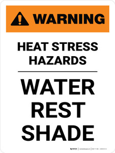 Warning: Heat Stress Hazards Water Rest Shade Portrait - Wall Sign
