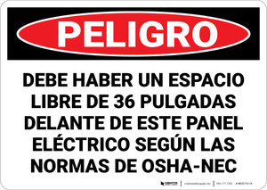 Danger: Keep Area Clear Electrical Panel Spnish - Wall Sign