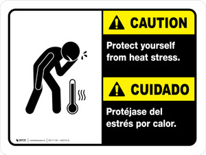 Caution: Protect Yourself From Heat Stress Bilingual Spanish Landscape - Wall Sign