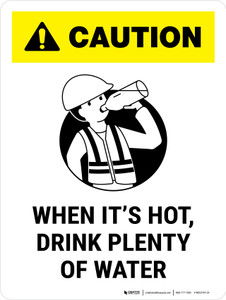 Caution: When Its Hot Drink Plenty Of Water Portrait - Wall Sign