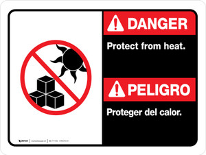 Danger: Protect From Heat Bilingual Spanish Landscape - Wall Sign
