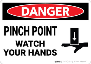 Danger: Pinch Point Watch Your Hands Warning - Wall Sign