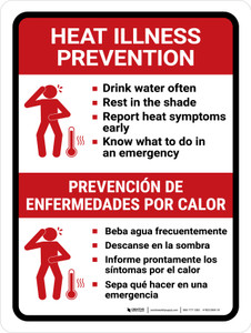 Heat Illness Prevention Bilingual Spanish Portrait - Wall Sign Heat Illness Prevention Bilingual Spanish Portrait - Wall Sign