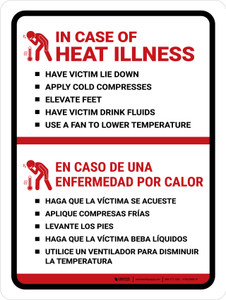 In Case Of A Heat Illness Bilingual Spanish Portrait - Wall Sign In Case Of A Heat Illness Bilingual Spanish Portrait - Wall Sign