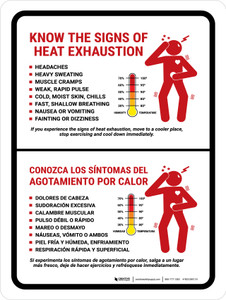Know The Signs Of Heat Exhaustion Bilingual Spanish Portrait - Wall Sign Know The Signs Of Heat Exhaustion Bilingual Spanish Portrait - Wall Sign