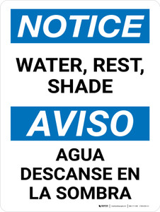 Notice: Water Rest Shade Bilingual Spanish Portrait - Wall Sign