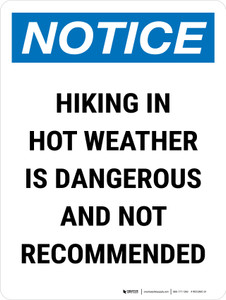 Notice: Hiking In Hot Weather Is Dangerous Portrait - Wall Sign