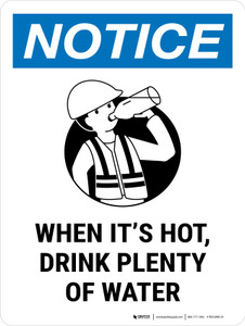 Notice: When Its Hot Drink Plenty Of Water Portrait - Wall Sign