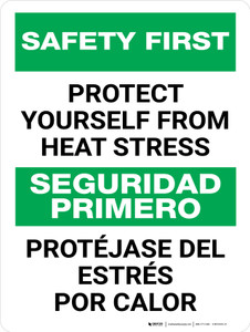 Safety First: Protect Yourself From Heat Stress Bilingual Spanish Portrait - Wall Sign