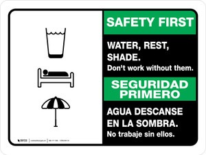 Safety First: Water Rest Shade Don't Work Without Them Bilingual Spanish Landscape - Wall Sign