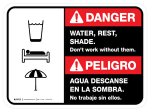 Danger: Water Rest Shade Don't Work Without Them Bilingual Spanish Rectangular - Floor Sign