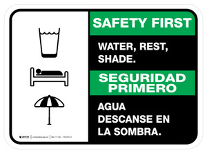 Safety First: Water Rest Shade Bilingual Spanish with Icons Rectangular - Floor Sign