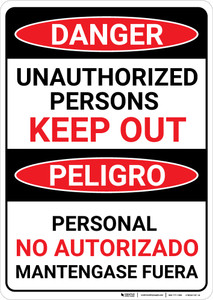 Danger: Unauthorized Persons Keep Out Bilingual Spanish - Wall Sign
