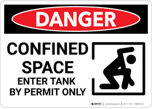 Danger: Confined Space Enter Tank By Permit Only - Wall Sign