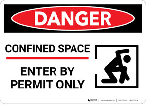 Danger: Confined Space Permit Only Warning - Wall Sign