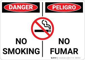 Danger: No Smoking With Graphic Bilingual Spanish - Wall Sign