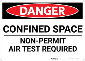 Danger: Confined Space Non Permit Air Test Required - Wall Sign