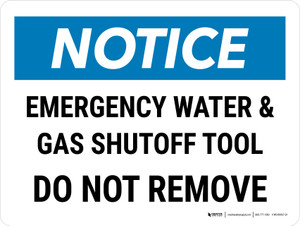 Notice: Emergency Water And Gas Shutoff Tool Landscape - Wall Sign
