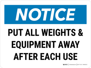 Notice: Put All Weights And Equipment Away After Each Use Landscape - Wall Sign