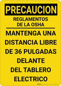 Caution: OSHA Electrical Panel Keep Clear Vertical Spanish - Wall Sign